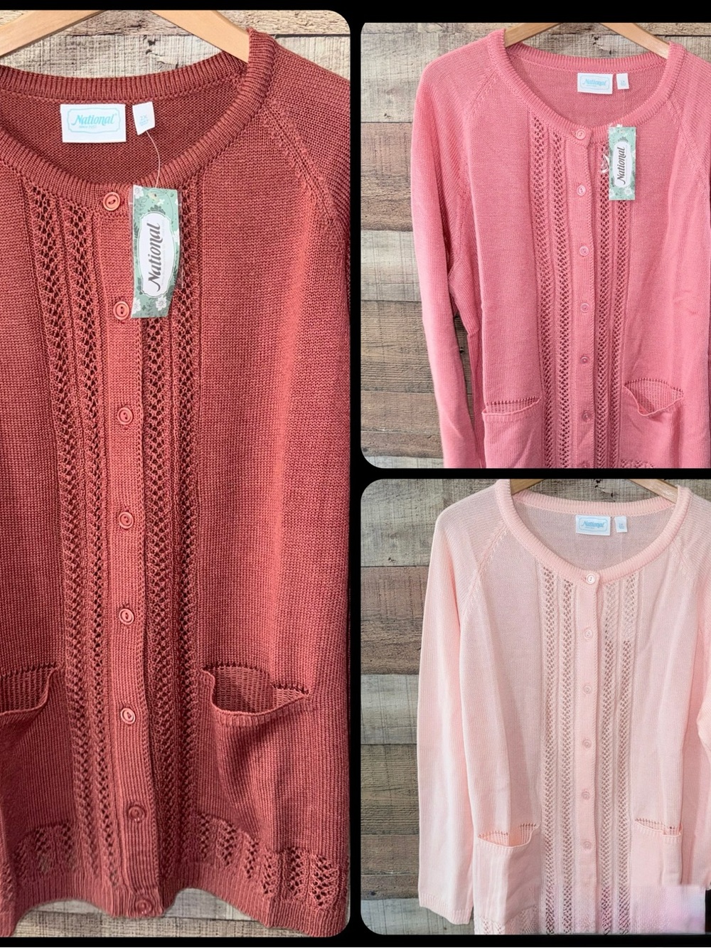 Lot of 3 NOS National Pointelle Knit Cardigan Sweaters Size 2x Women’s NWT